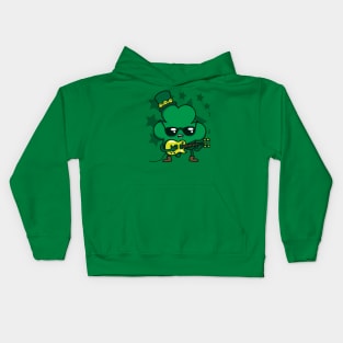 Saint Patrick's Day Cute Kawaii Rocker Guitarist Shamrock Kids Hoodie